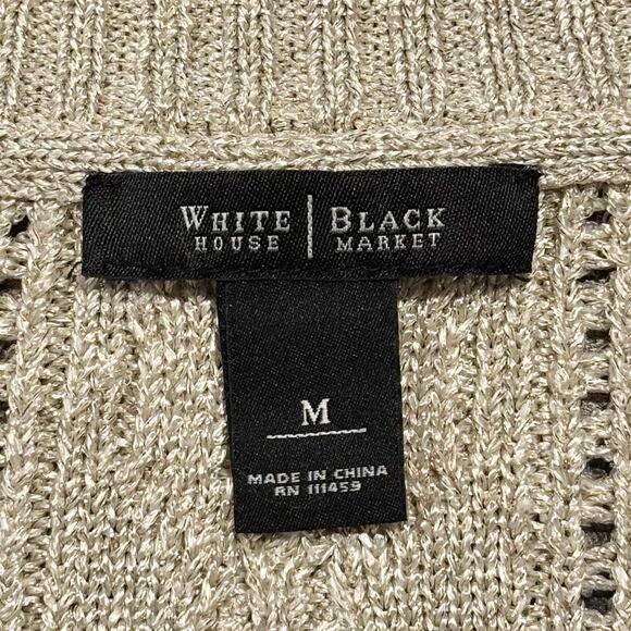 WHBM Cardigan 3/4 Sleeve Cable Knit Old Money Preppy Academia Metallic Medium - Picture 3 of 8